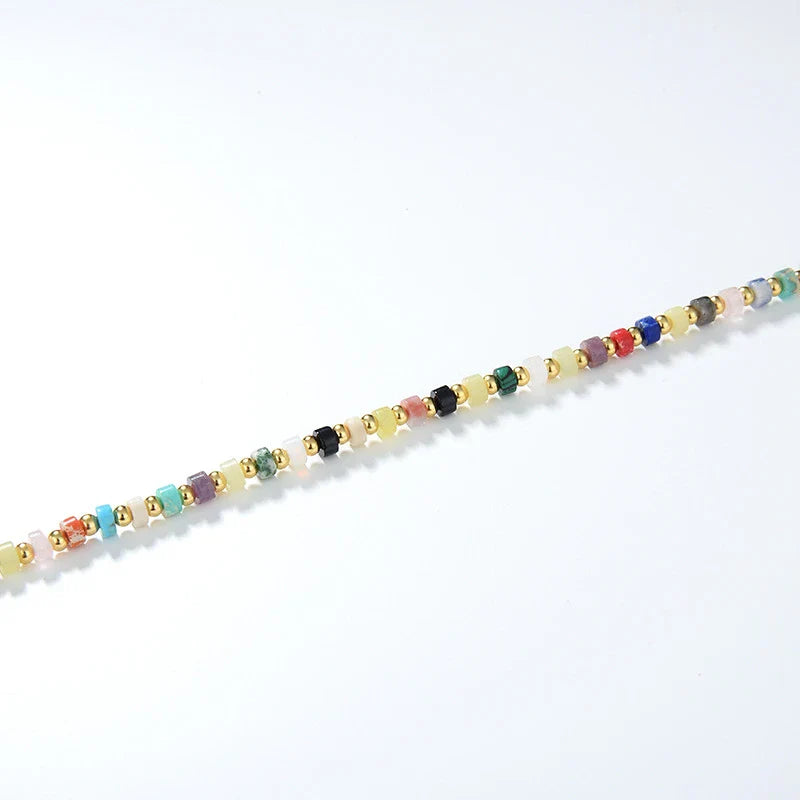 Exquisite British multi-gem turquoise necklace with sterling silver setting and round bead chain