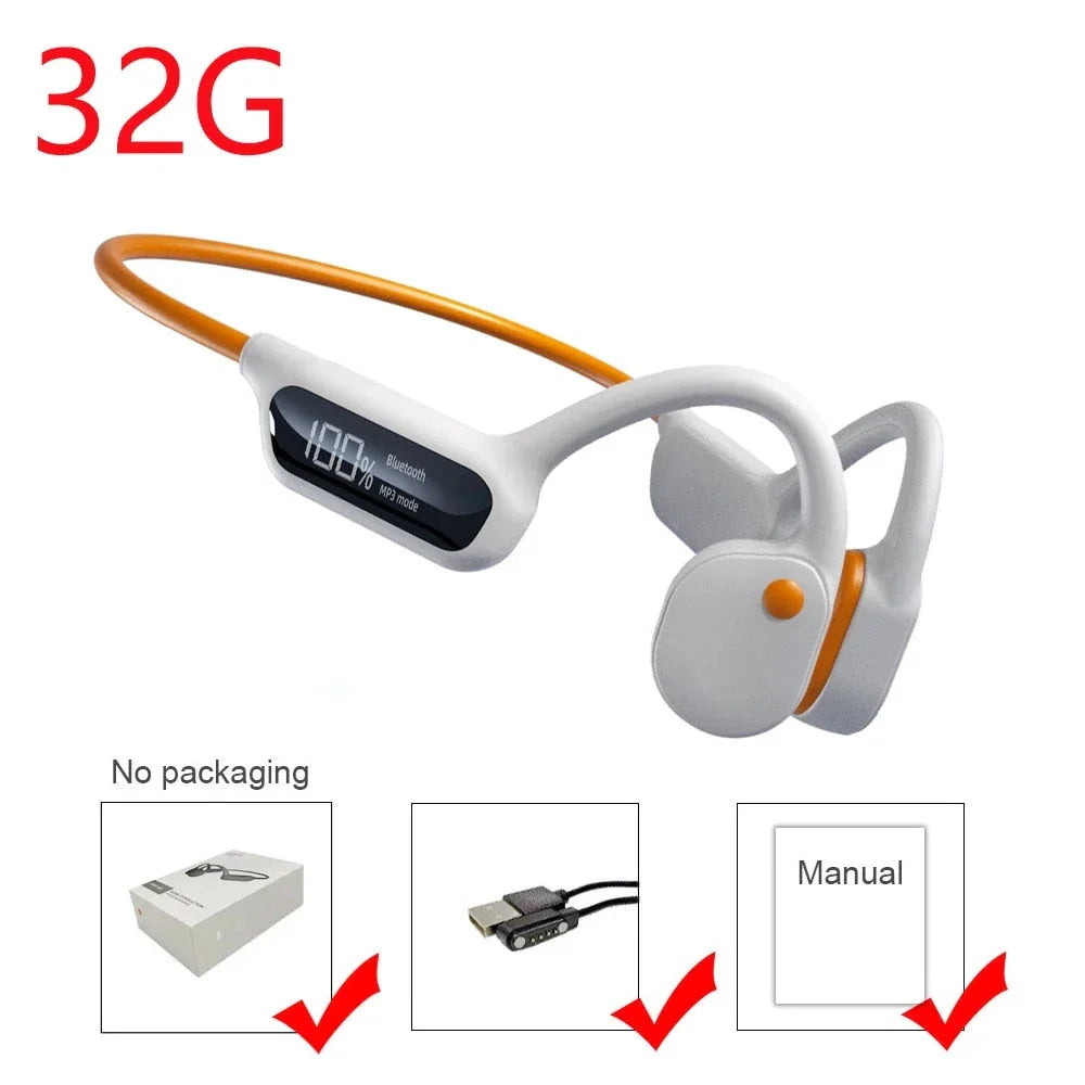 Bone conduction wireless earphones with integrated MP3 player, Bluetooth 5.3, and waterproof IPX8 design