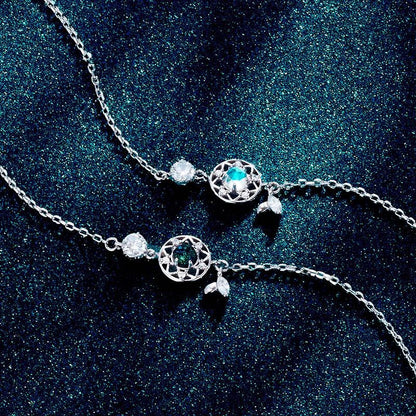Enchanting sterling silver bracelet with genuine moonstone and celestial motifs