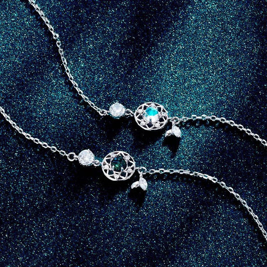 Enchanting sterling silver bracelet with genuine moonstone and celestial motifs
