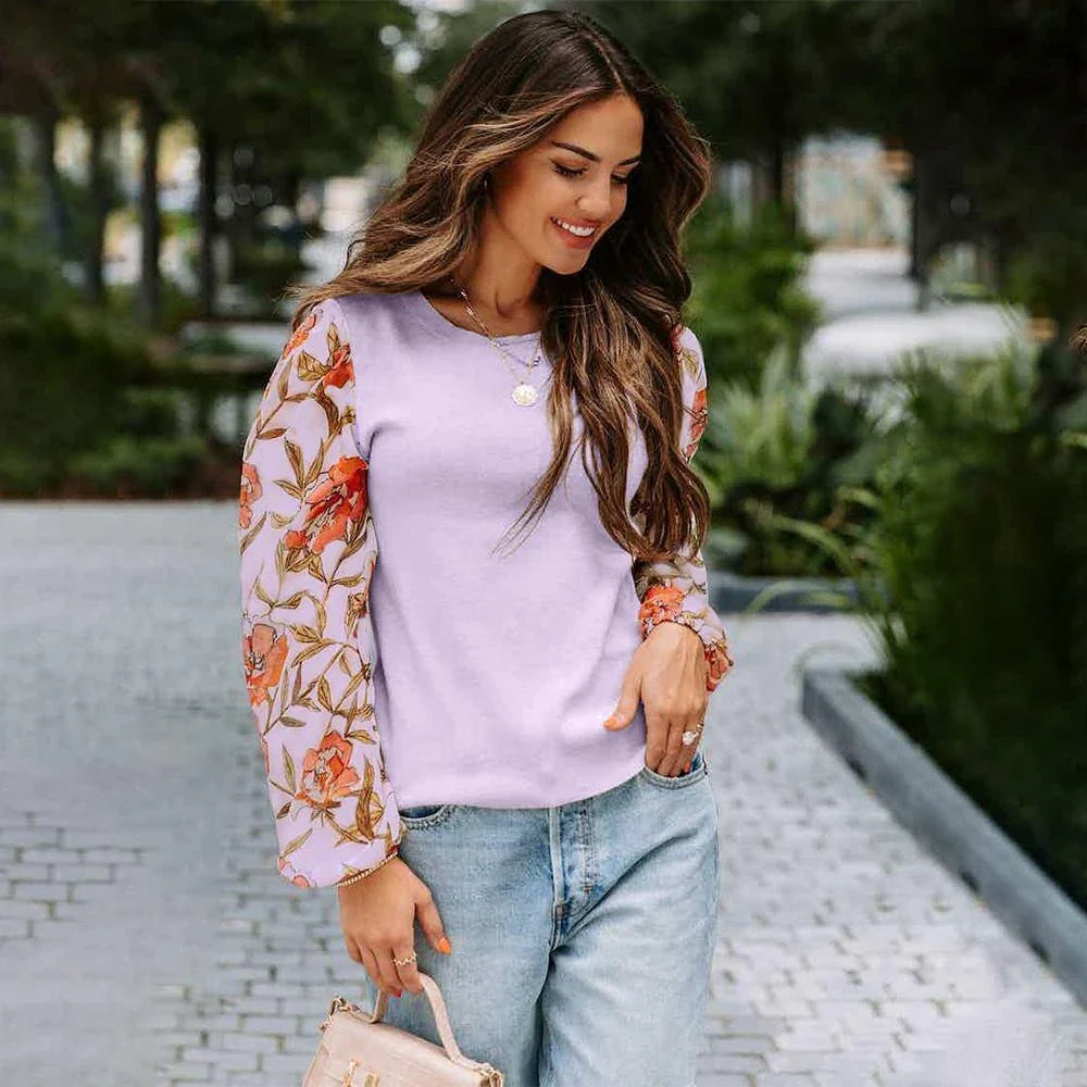 Stylish printed lantern sleeve casual top in various vibrant colours, perfect for the modern British woman's wardrobe
