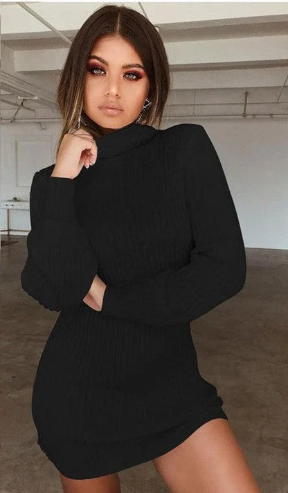 Premium long-sleeved ribbed dress in black, navy, and burgundy colours. Featuring a sophisticated and comfortable design for everyday wear.