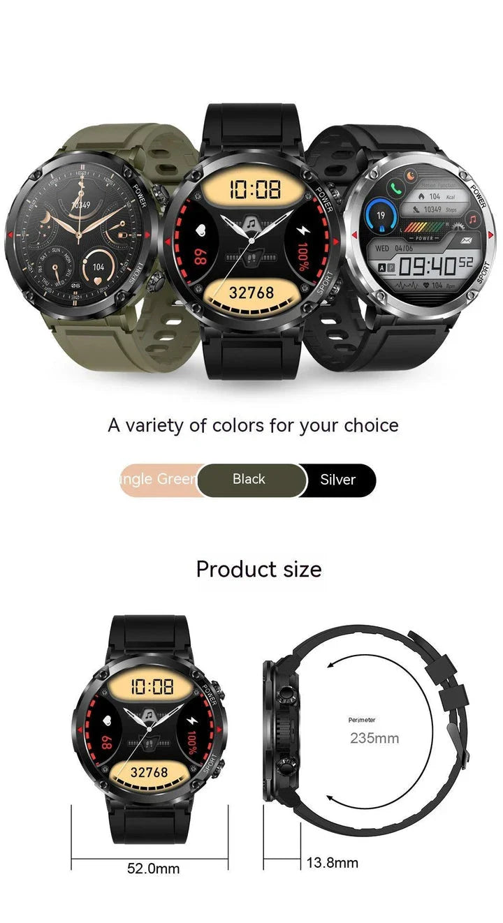 Premium HD smart watch with comprehensive health tracking features including heart rate, blood pressure, and step counting