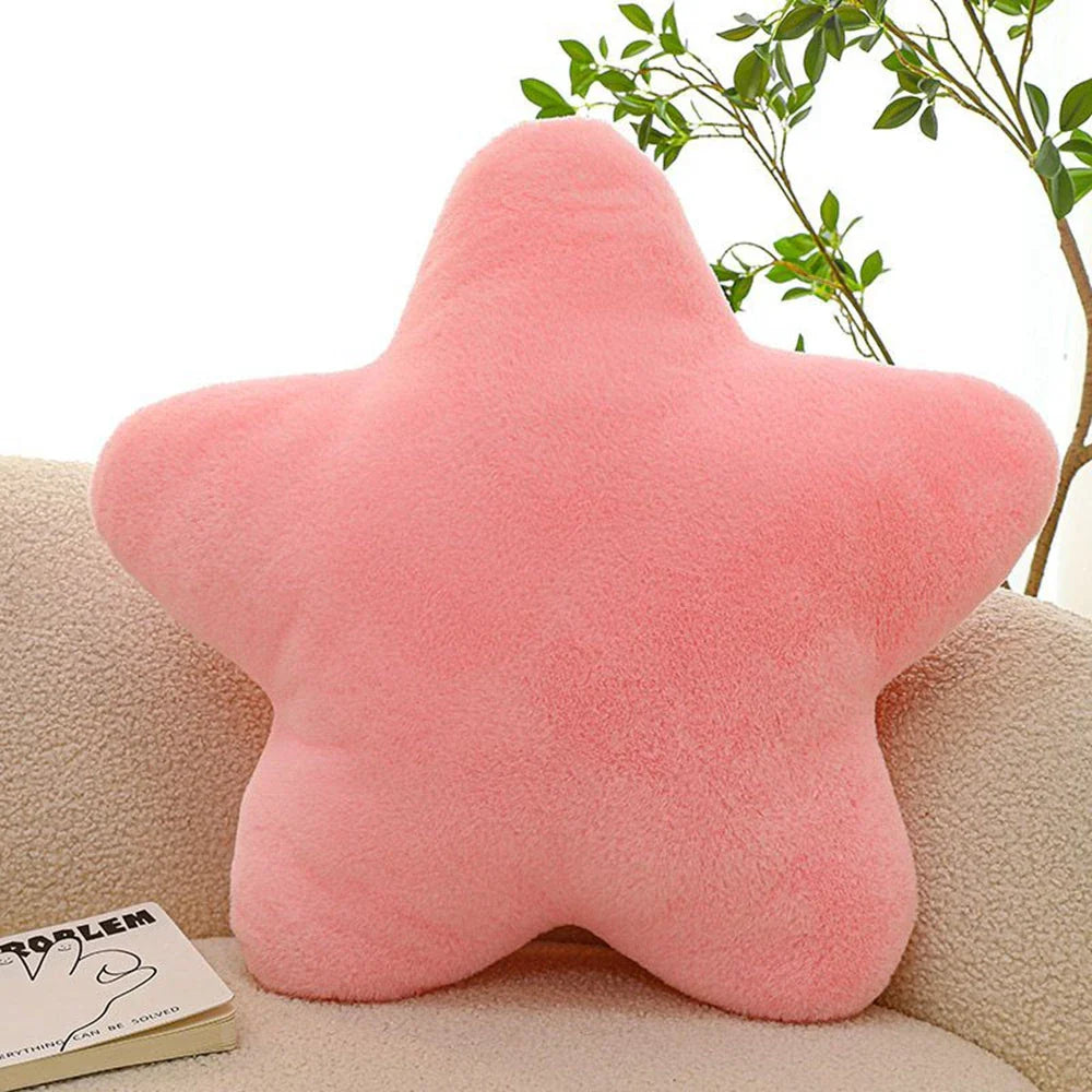 Cosy Star Throw Pillow - Soft, plush pentagon-shaped cushion in yellow, white, and pink colours for home décor and comfort