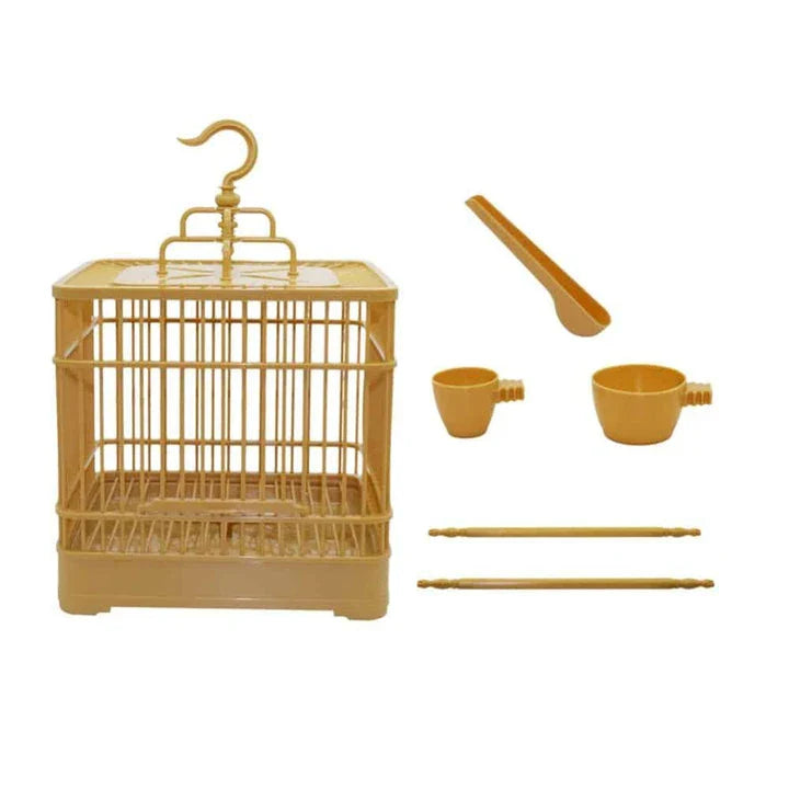 Premium Plastic Bird Cage Kit with Spacious Design, Durable Construction, and Stylish Gold Finish