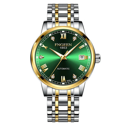Premium automatic mechanical watch with leather strap, featuring a stainless steel case, luminous hands and markers, and a stylish British-inspired design