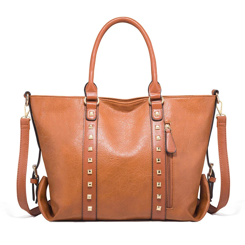 Premium leather shoulder bag in various colours, featuring a spacious yet sleek design for the modern British woman