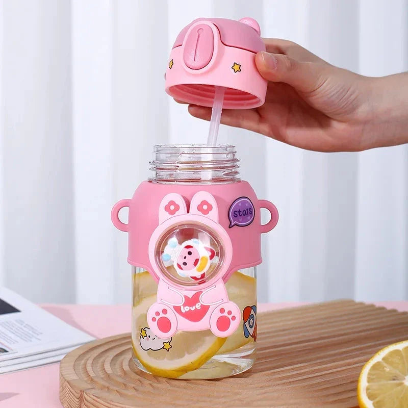 Colourful, durable Kids Cartoon Water Bottle with straw and carrying strap, designed for children's hydration needs