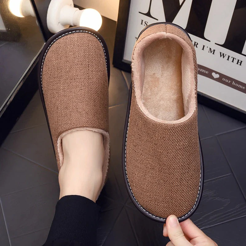 Stylish and cosy fabric cotton slippers with a platform sole in various colours