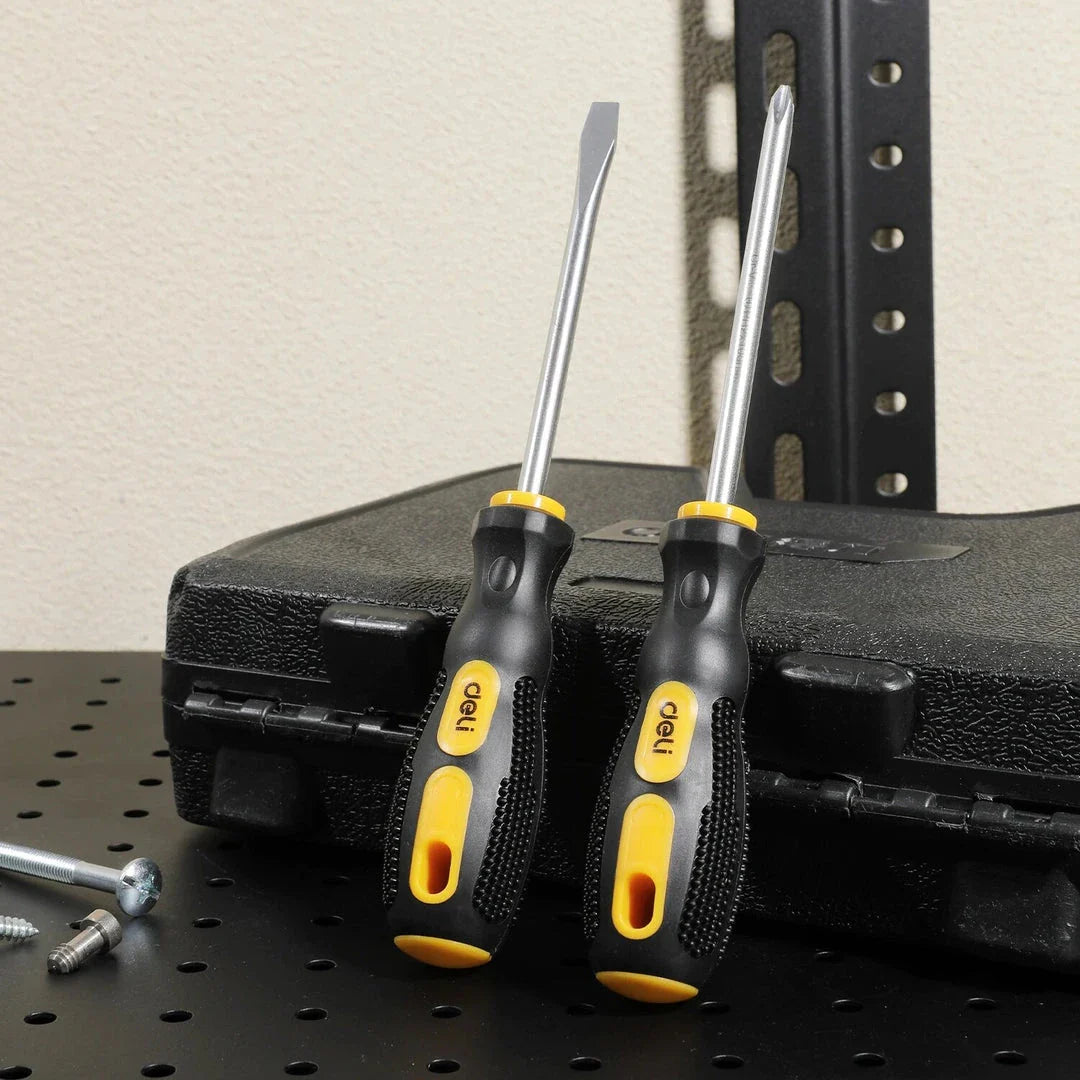 Premium Magnetic Flat Head and Cross Screwdriver Set with Cr-V Steel Construction and Dual-Material Ergonomic Handle