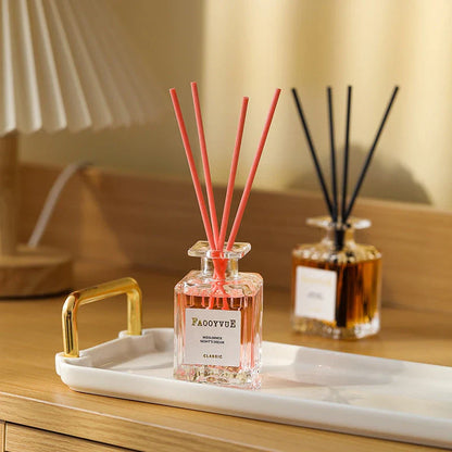 Romantic Manor Perfume Reed Diffuser Set with elegant glass bottle and rattan reeds, delivering long-lasting fragrance to your living spaces.