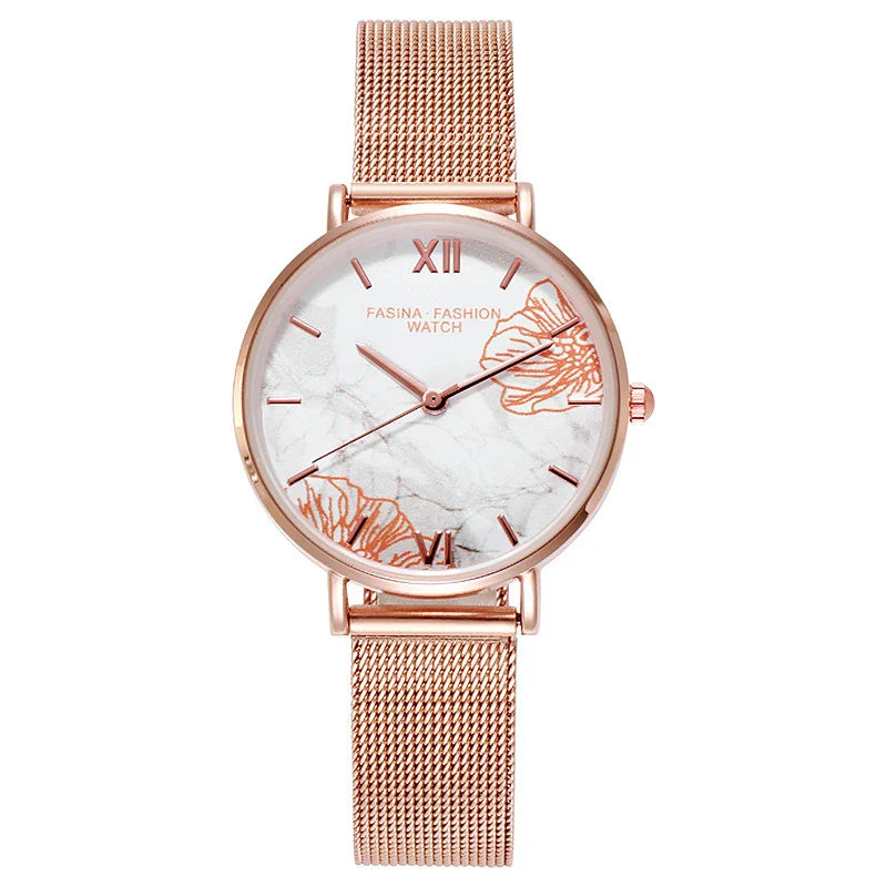 Elegant French ladies' fashion watch with stainless steel case and leather strap, featuring a white dial and classic design