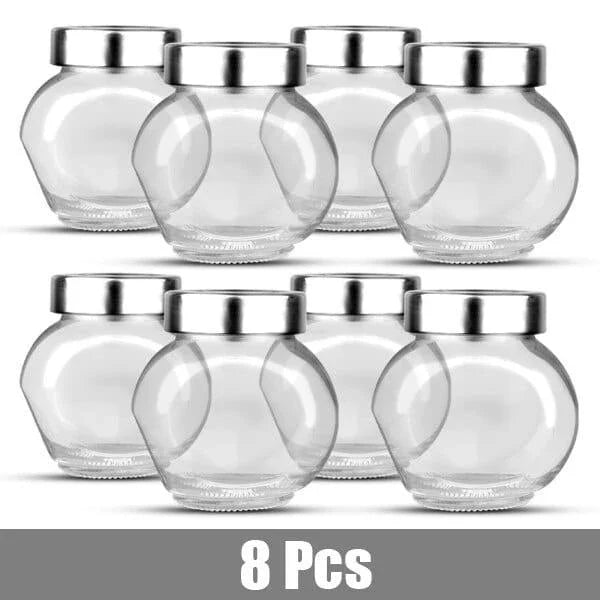 Irregular-shaped glass spice jars in various sizes, made of premium materials for stylish and functional kitchen storage