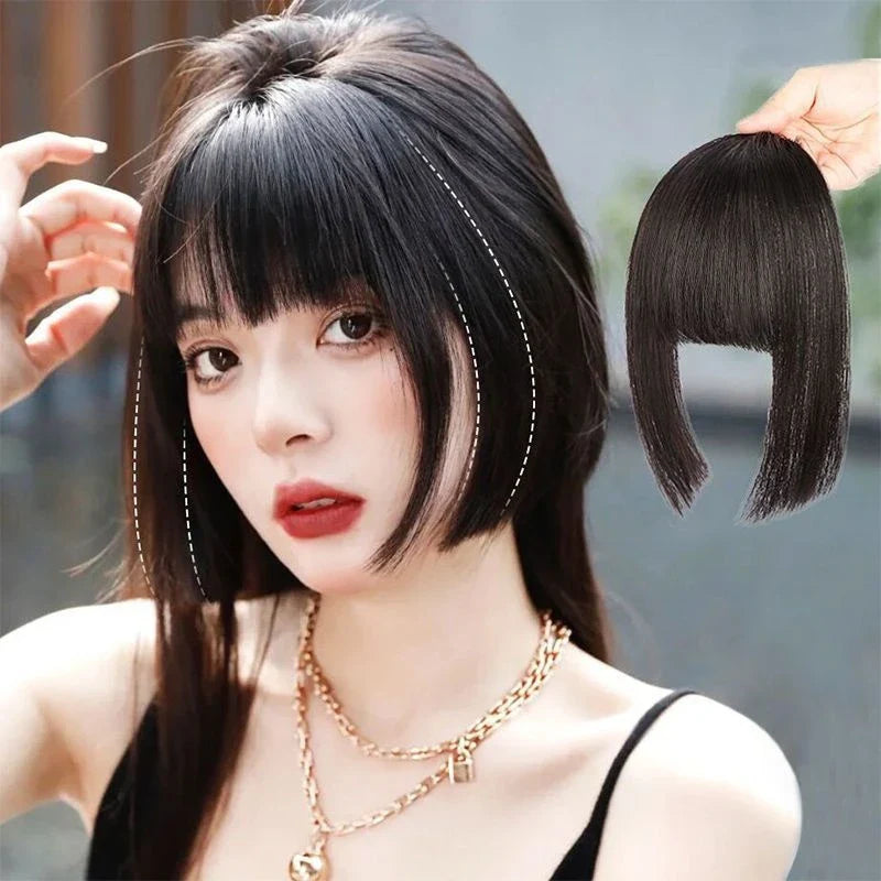 Stylish Princess Cut Wig with Bangs in various colours, including Brown Black, Natural Black, Dark Brown, and Light Brown.