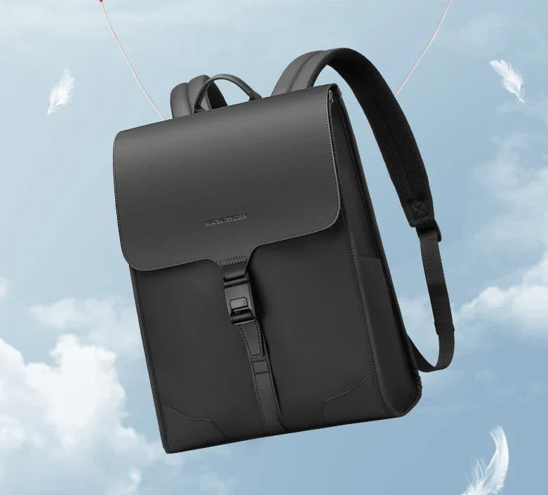 Stylish magnetic buckle laptop backpack for men, featuring a sleek design, spacious interior, and durable PU leather construction.