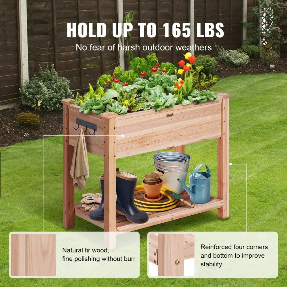 Premium raised wooden garden bed with dual drainage system for UK gardeners