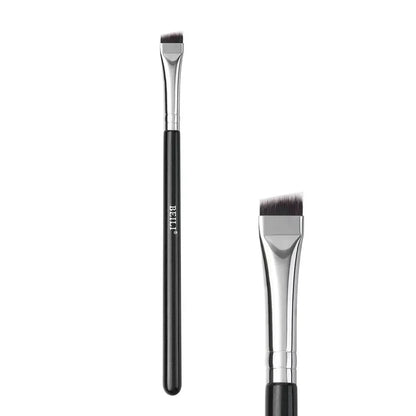 Professional black eyebrow and eyeliner makeup brush with sleek wooden handle for precise, salon-quality results