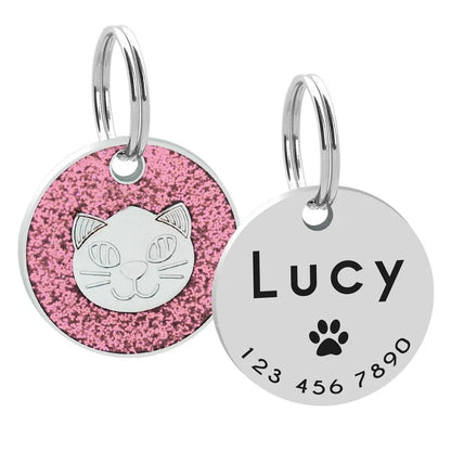 Premium stainless steel ID tag with engraved glitter design and customisable text