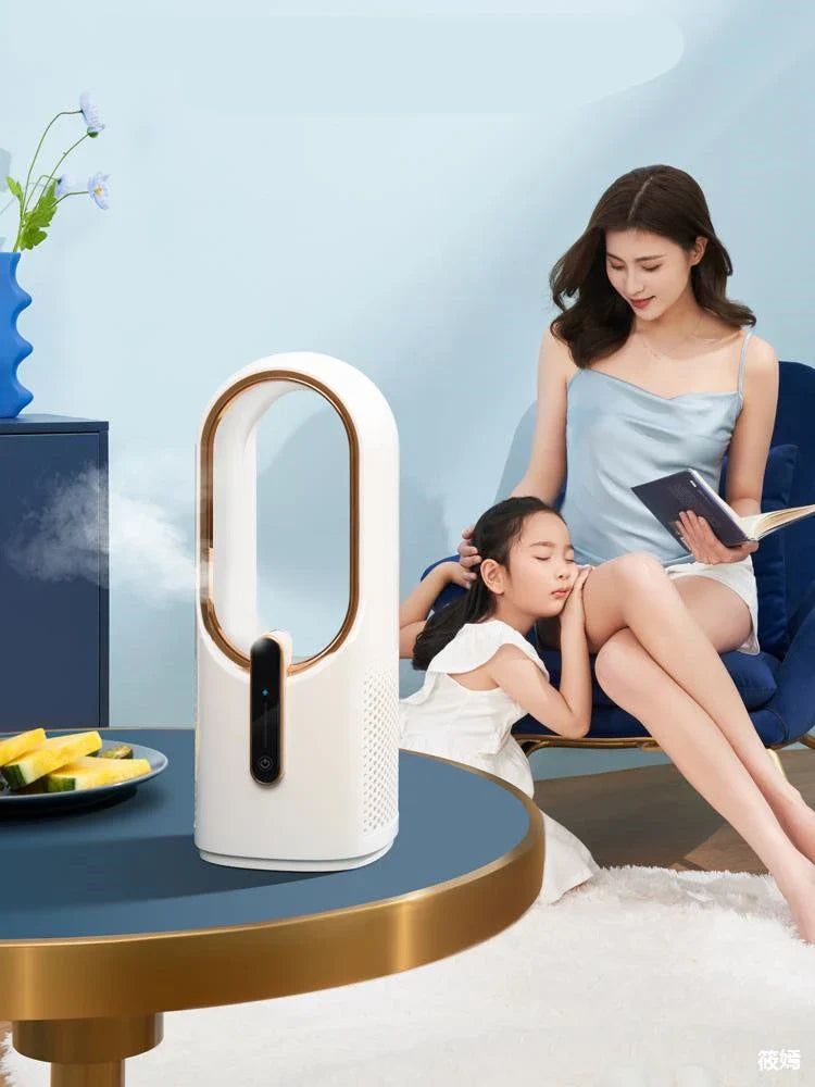Compact, portable electric fan in off-white colour for student dormitories and small living spaces
