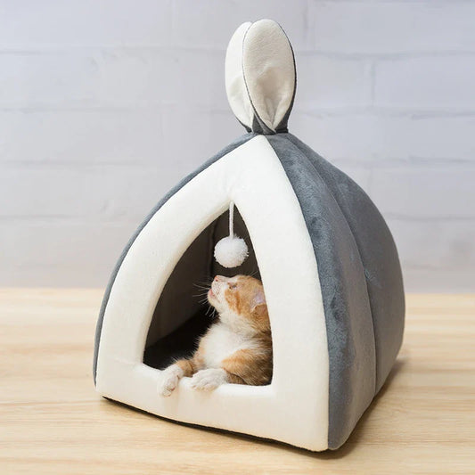 Premium Cat House & Kennel for Small Dogs - Cosy, Breathable Pet Bed in Grey