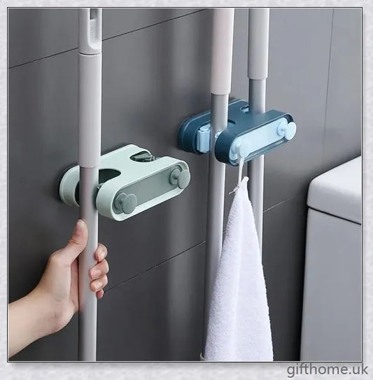 Bathroom Mop Clip with Double Hooks in Nordic-inspired Colours for Storing Cleaning Tools