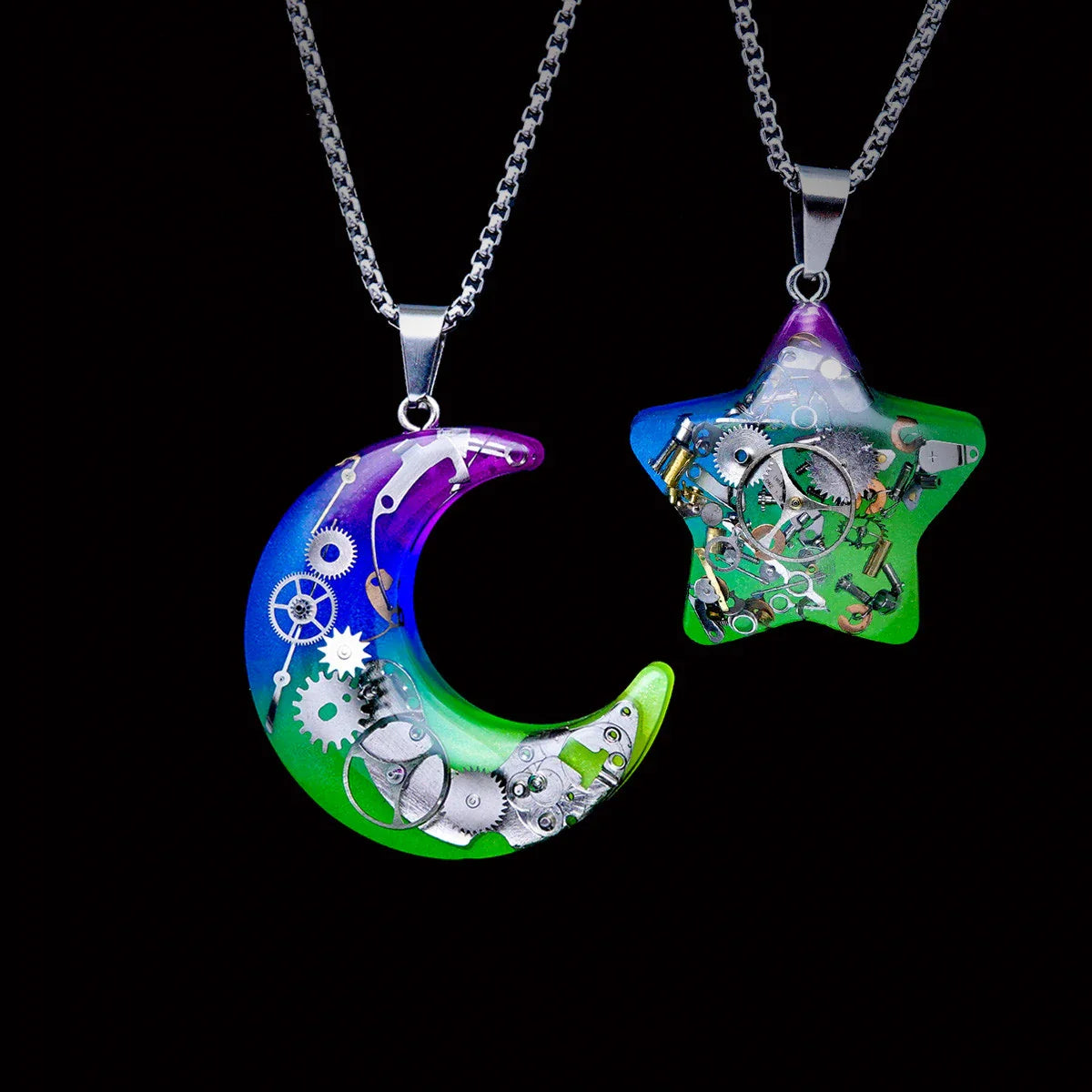 Celestial Allure: Stylish Star and Moon Necklace made of premium titanium steel with a captivating design of stars, moons, and celestial motifs