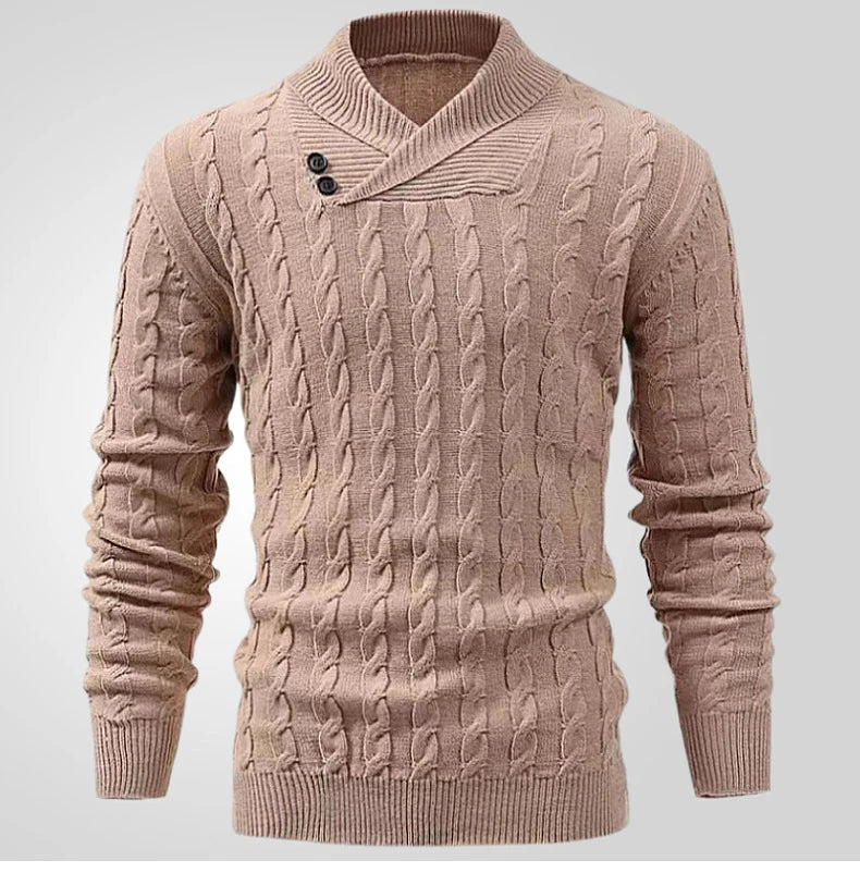 A classic khaki pullover with a tailored slim-fit design, perfect for sophisticated British style.