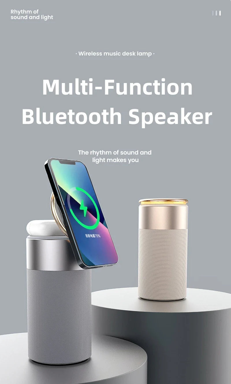 Premium 3-in-1 Wireless Charging Hub with Bluetooth Speaker and Touch Lamp for Home and Office Use