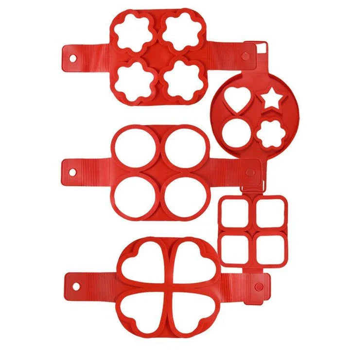 Red silicone non-stick pancake and egg mold ring for making perfectly shaped breakfast items