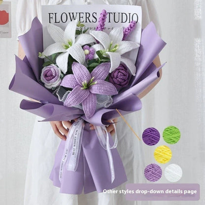 Handmade bridal bouquet in elegant crochet and weave with a soft, gentle pink hue