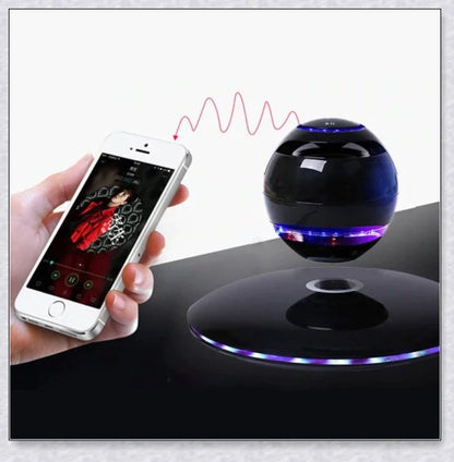 Levitating Bluetooth speaker with colourful lights, creating a mesmerising audio experience