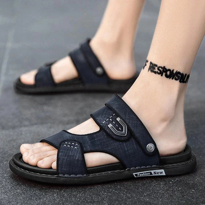 Premium British-made beach sandals with breathable PU upper, non-slip rubber sole, and adjustable buckle closure
