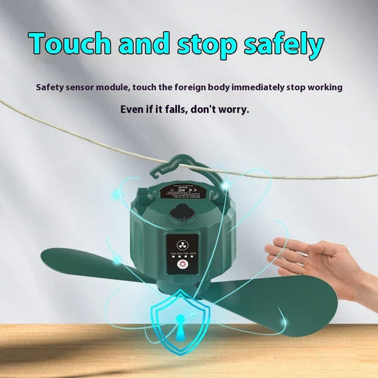 Premium camping tent with integrated fan and lamp in dark green colour