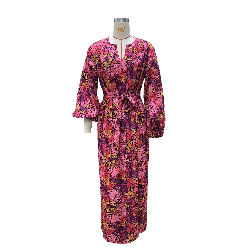 Elegant floral printed midi dress with long sleeves, perfect for UK fashion and style