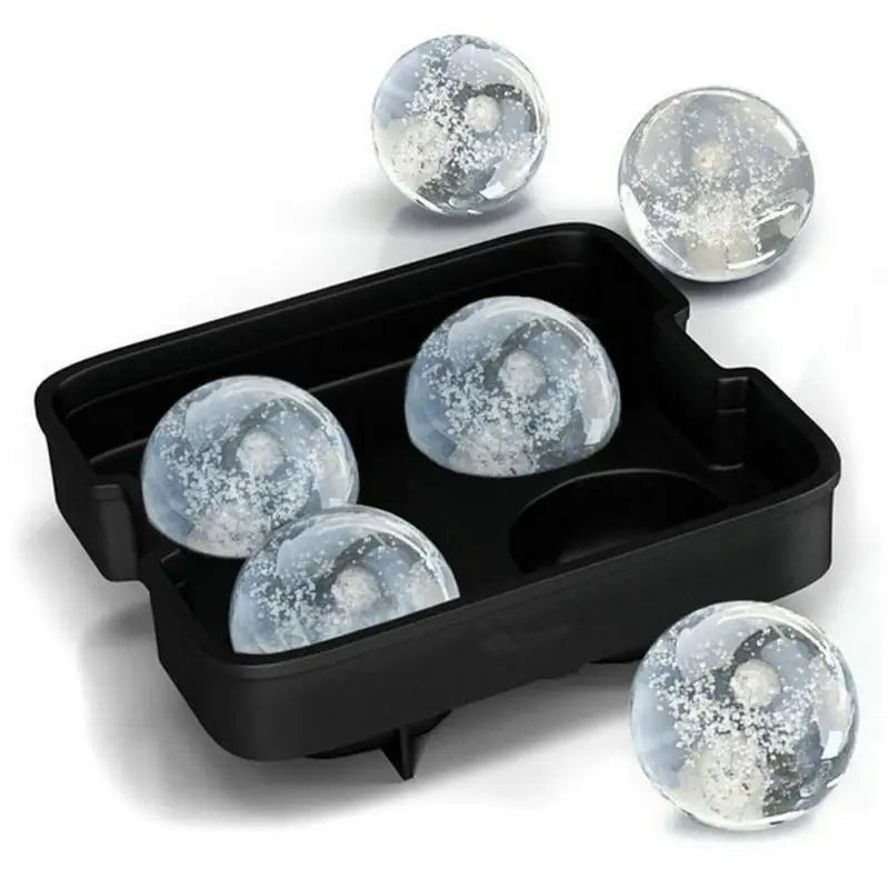 Premium Large Ice Ball Maker in Black, Producing Four 4.5 cm Ice Balls, Ideal for Cocktails and Beverages