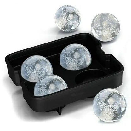 Premium Large Ice Ball Maker in Black, Producing Four 4.5 cm Ice Balls, Ideal for Cocktails and Beverages