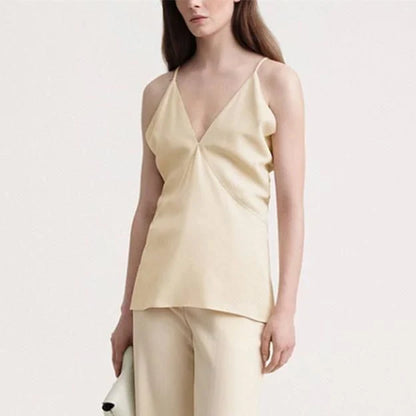 Chic Summer V-Neck Backless Cami Top in Beige for Women