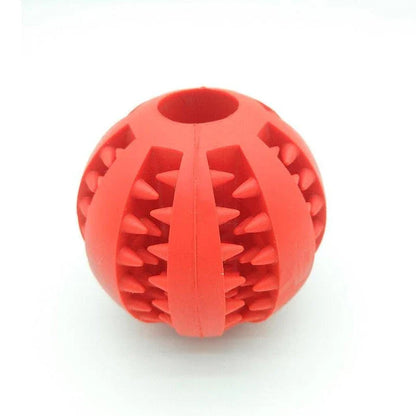 Premium natural rubber interactive ball for dogs in various colours, designed to provide mental stimulation and physical exercise.