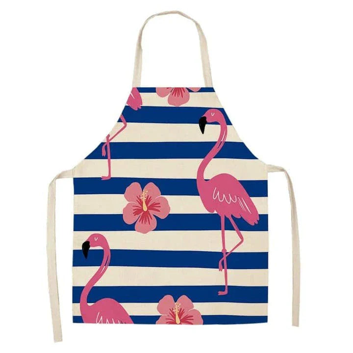 Flamingo Print Apron with Adjustable Neck Strap and Waist Ties, Made of Cotton and Linen Blend