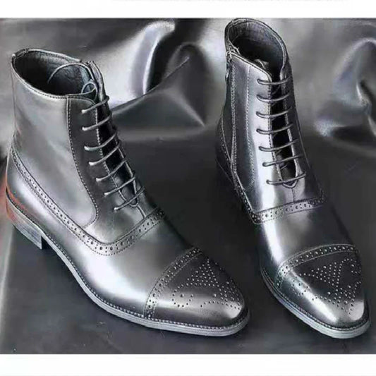 Premium leather casual boots for men with pointed toe and wedge heel design, perfect for British style and comfort