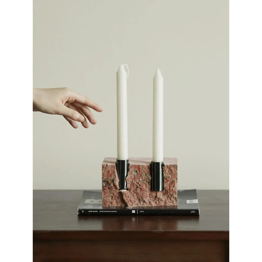 Elegant minimalist red travertine vase for refined home decor in the UK