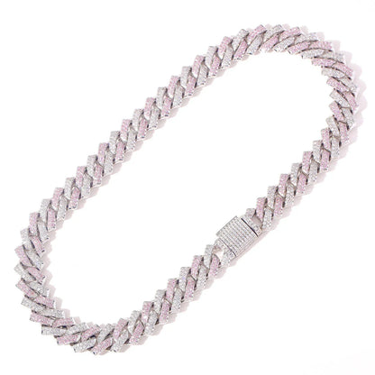 Stylish men's hip hop necklace with pink zircon stone and adjustable Cuban link chain