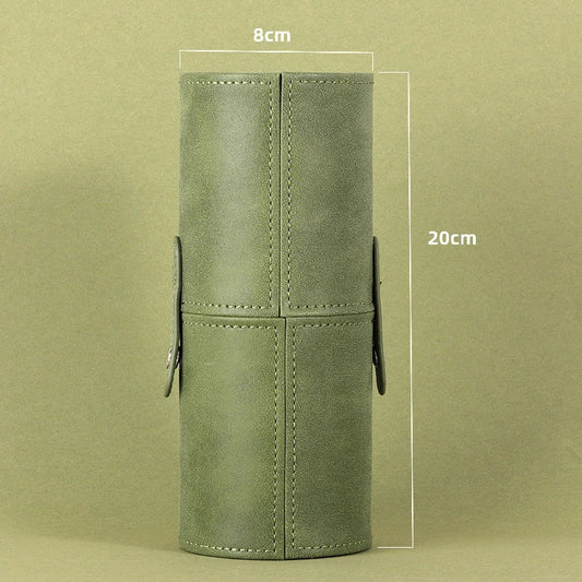 Premium green makeup brush holder with ample storage space for brushes, pencils, and other beauty essentials