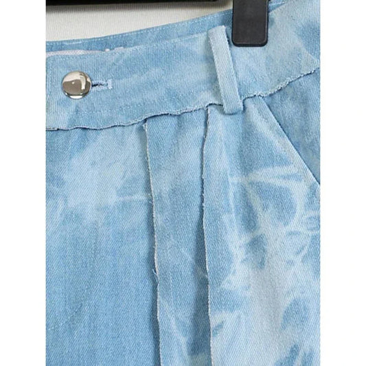 High-waisted tie-dye denim trousers with a straight-leg silhouette and practical pockets
