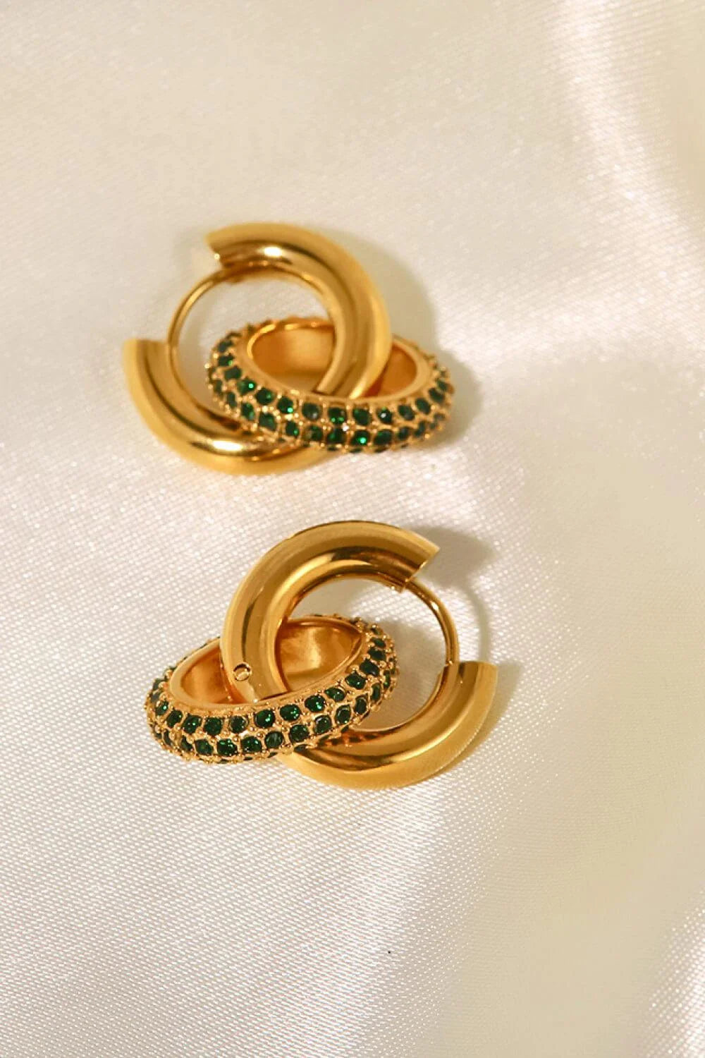 Elegant 18K gold-plated double-hoop earrings with shimmering zircon stone inlays