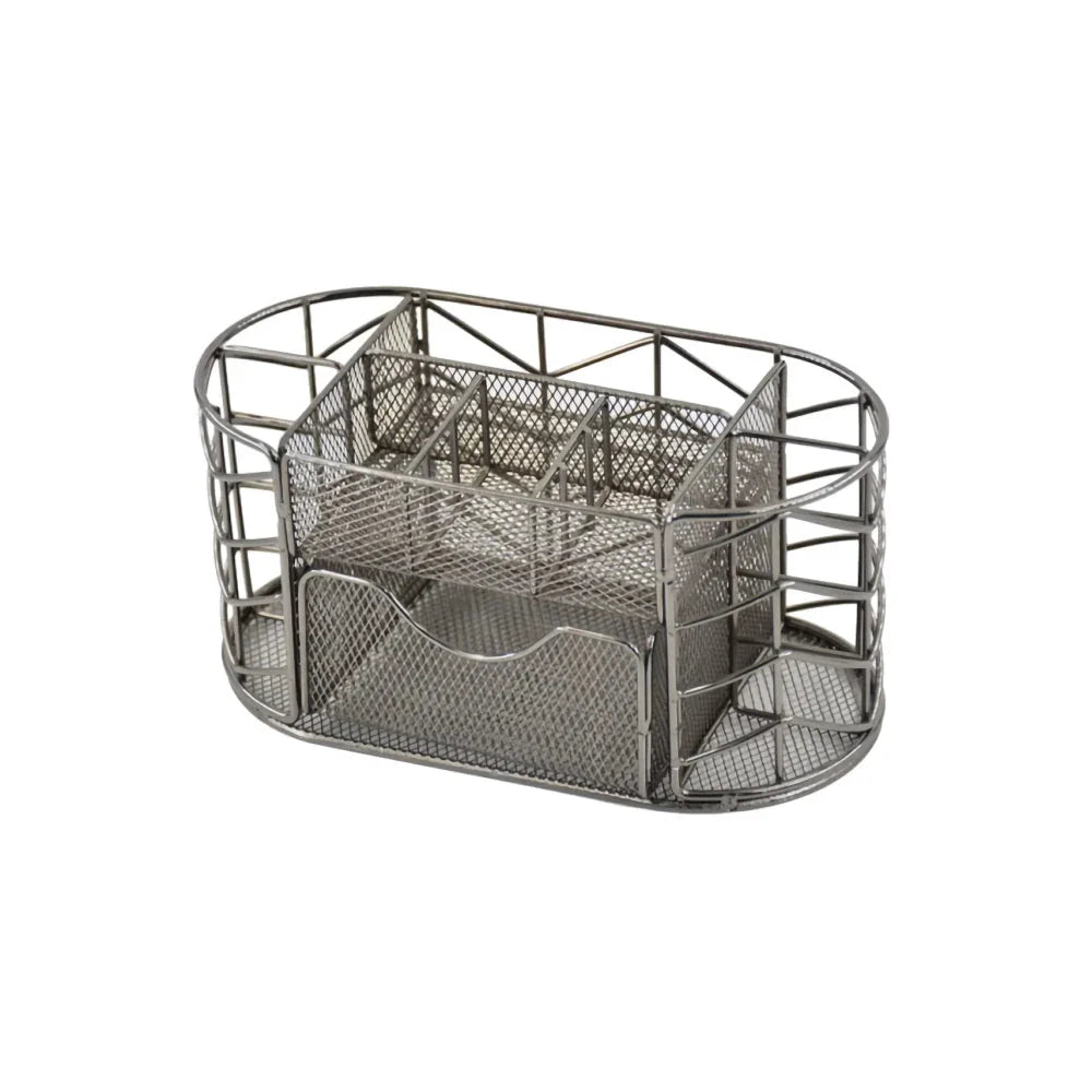 Premium metal mesh desktop organiser with multiple compartments and a sleek, modern design