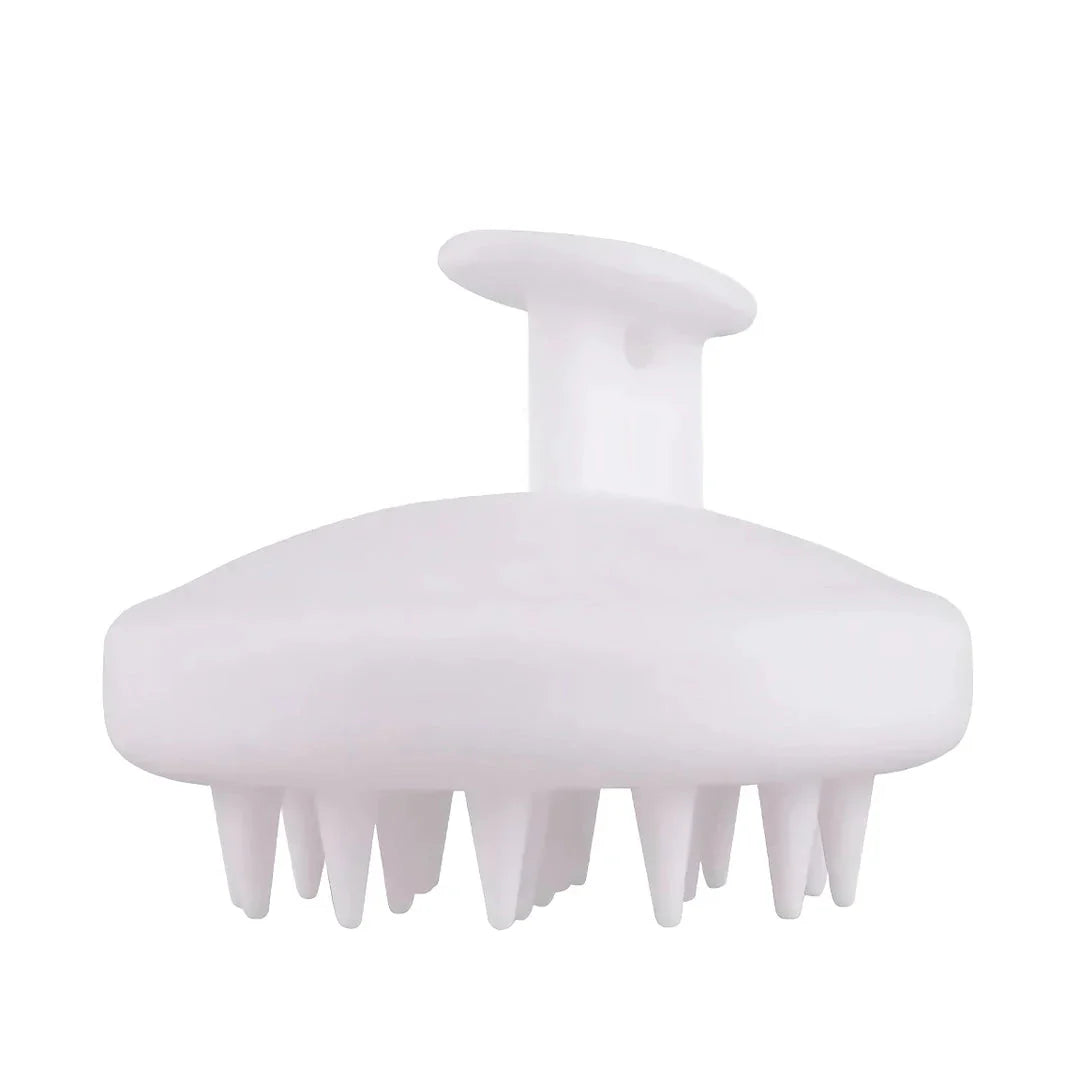 A green silicone scalp massager with soft bristles, designed to provide a soothing hair washing experience and promote healthy hair growth.
