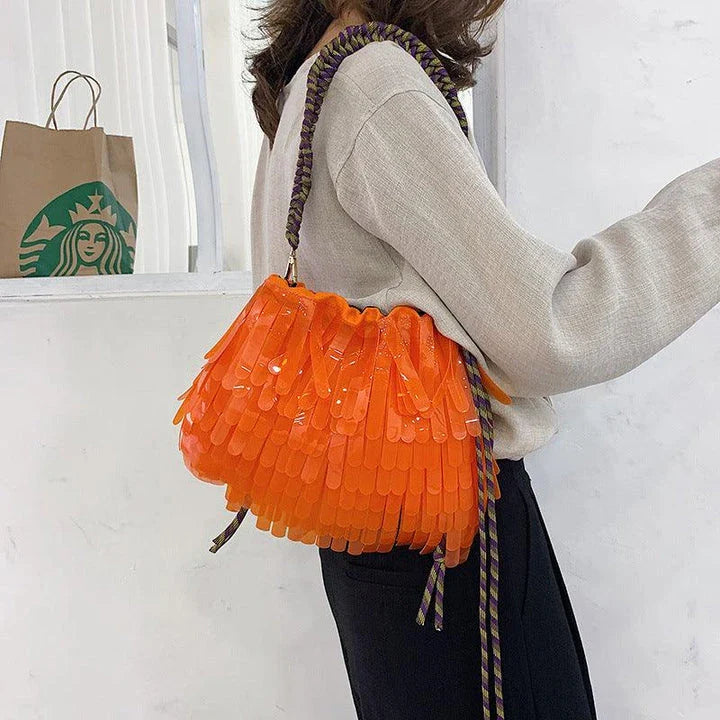 Premium PU leather shoulder messenger bag in a trendy jelly-like finish and vibrant hit-of-colour design