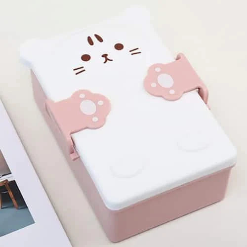 Colourful and stylish children's double lunch box with bear or kitten graphics, featuring two separate compartments for organised packing
