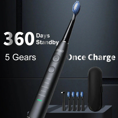 Premium Electric Sonic Toothbrush with Wireless Charging and Replacement Heads for Comprehensive Dental Care